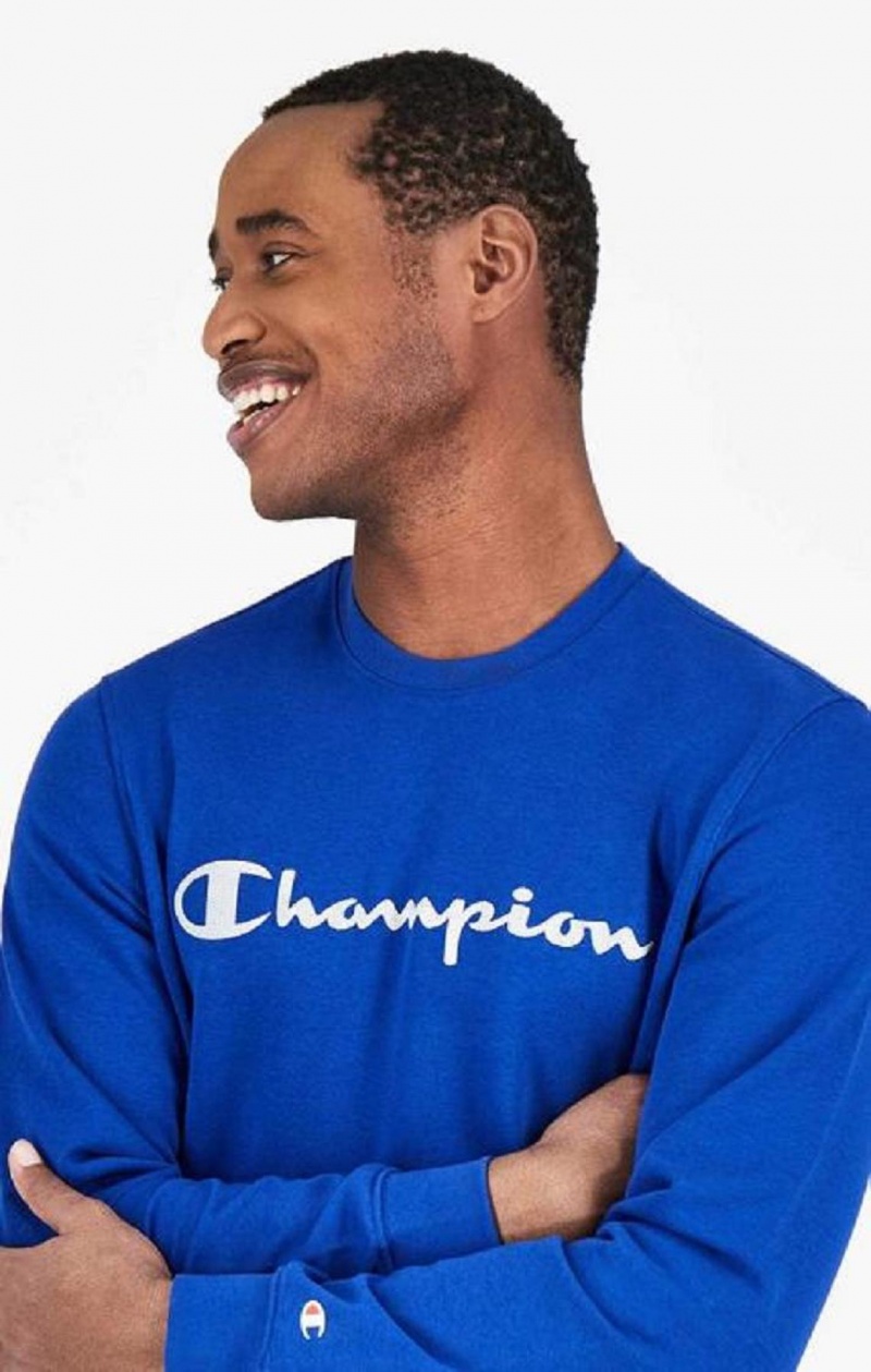 Champion Mesh Effect Script Logo Sweatshirt Tröjor Herr Blå | 8792-WLFKV