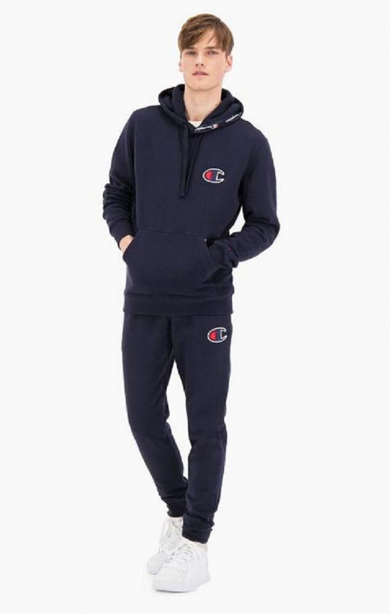 Champion Mocka C Logo Bomull Terry Hoodie Hoodie Herr Mörkblå | 9318-MDIUR