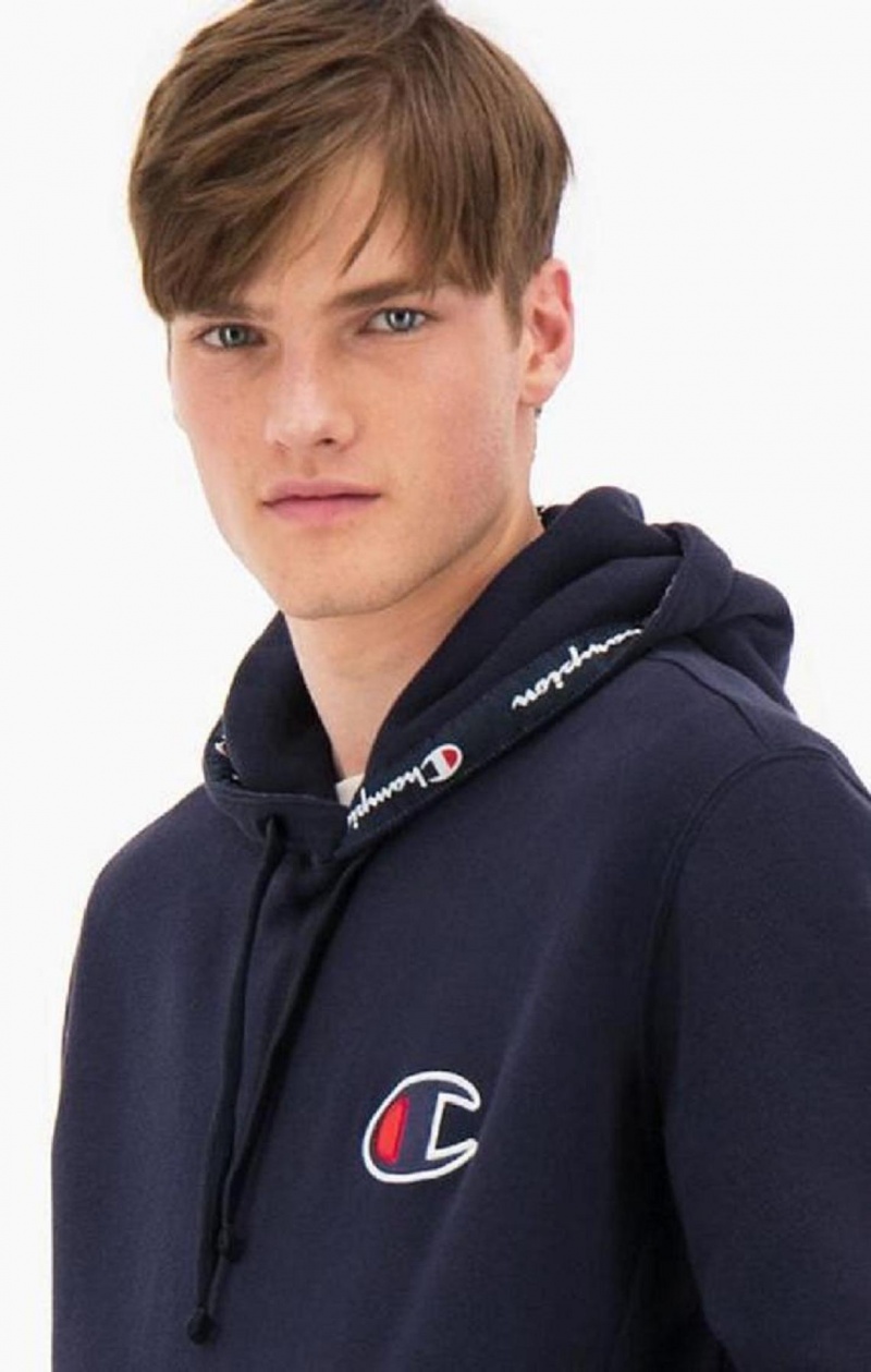 Champion Mocka C Logo Bomull Terry Hoodie Hoodie Herr Mörkblå | 9318-MDIUR