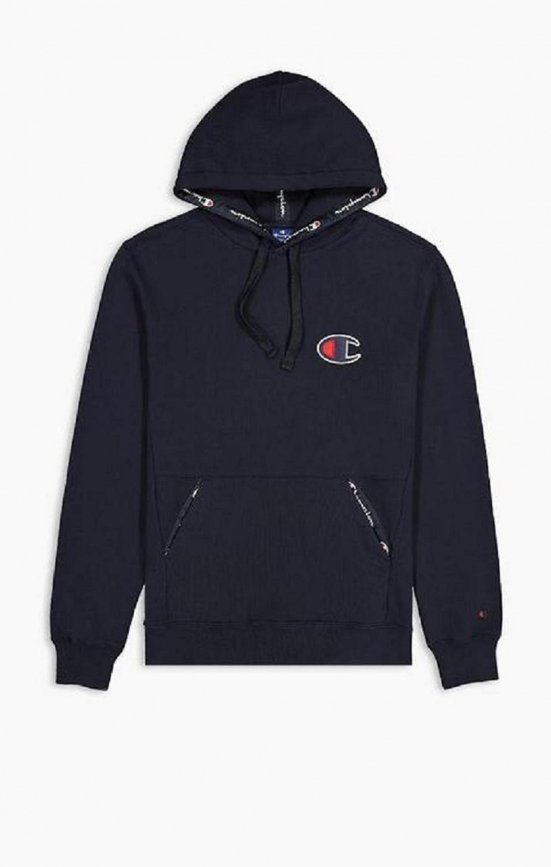 Champion Mocka C Logo Bomull Terry Hoodie Hoodie Herr Mörkblå | 9318-MDIUR