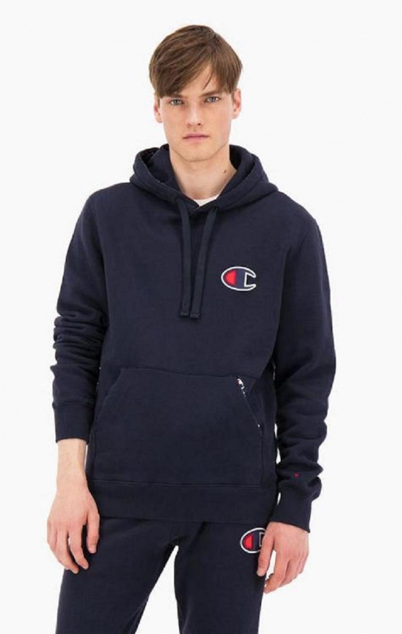 Champion Mocka C Logo Bomull Terry Hoodie Hoodie Herr Mörkblå | 9318-MDIUR