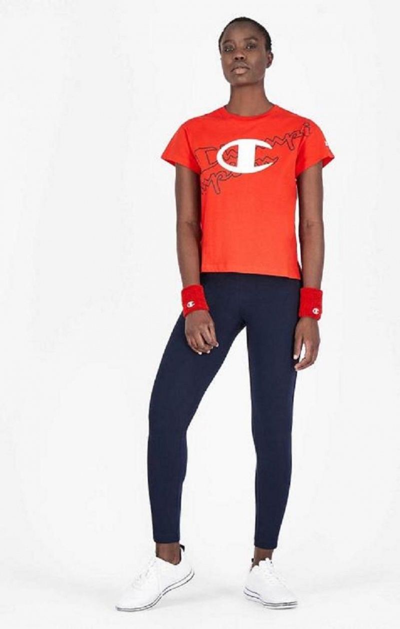 Champion Multi Logo Cropped T-Shirt T-shirt Dam Röda | 4972-BAHKP