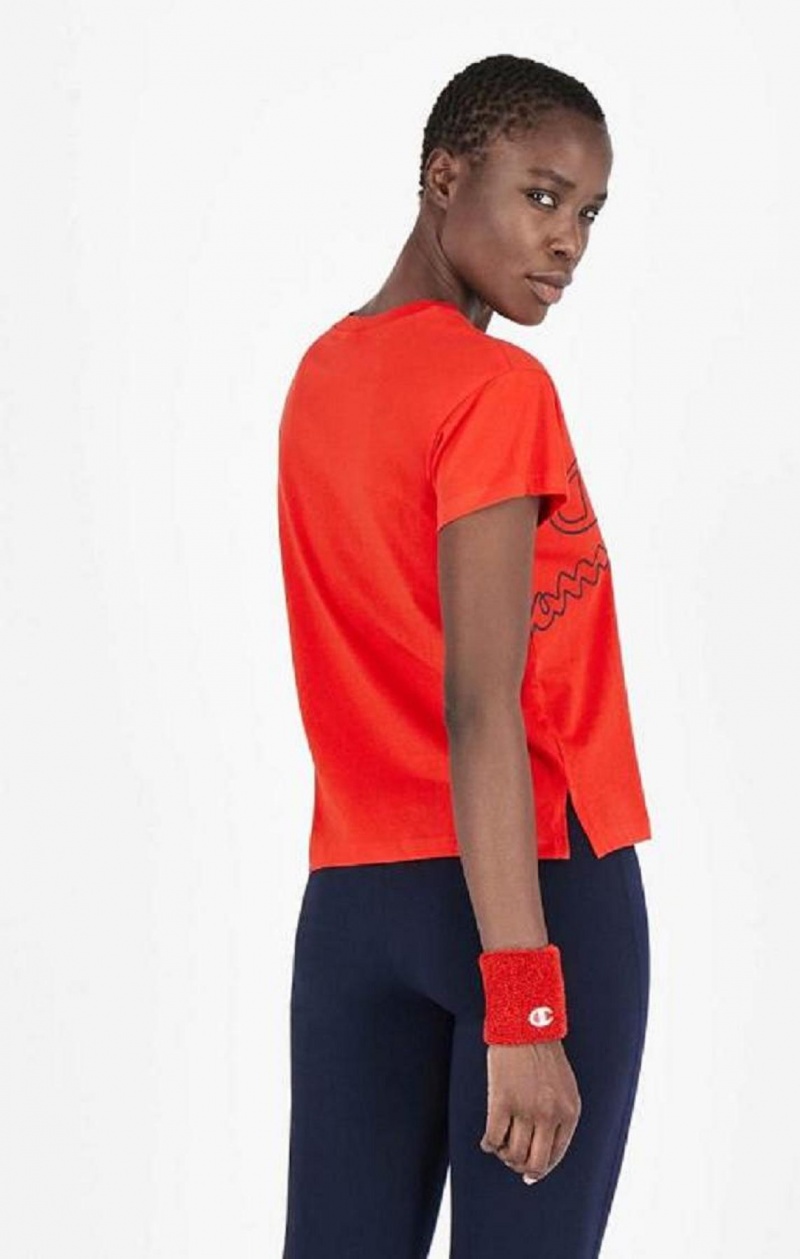 Champion Multi Logo Cropped T-Shirt T-shirt Dam Röda | 4972-BAHKP