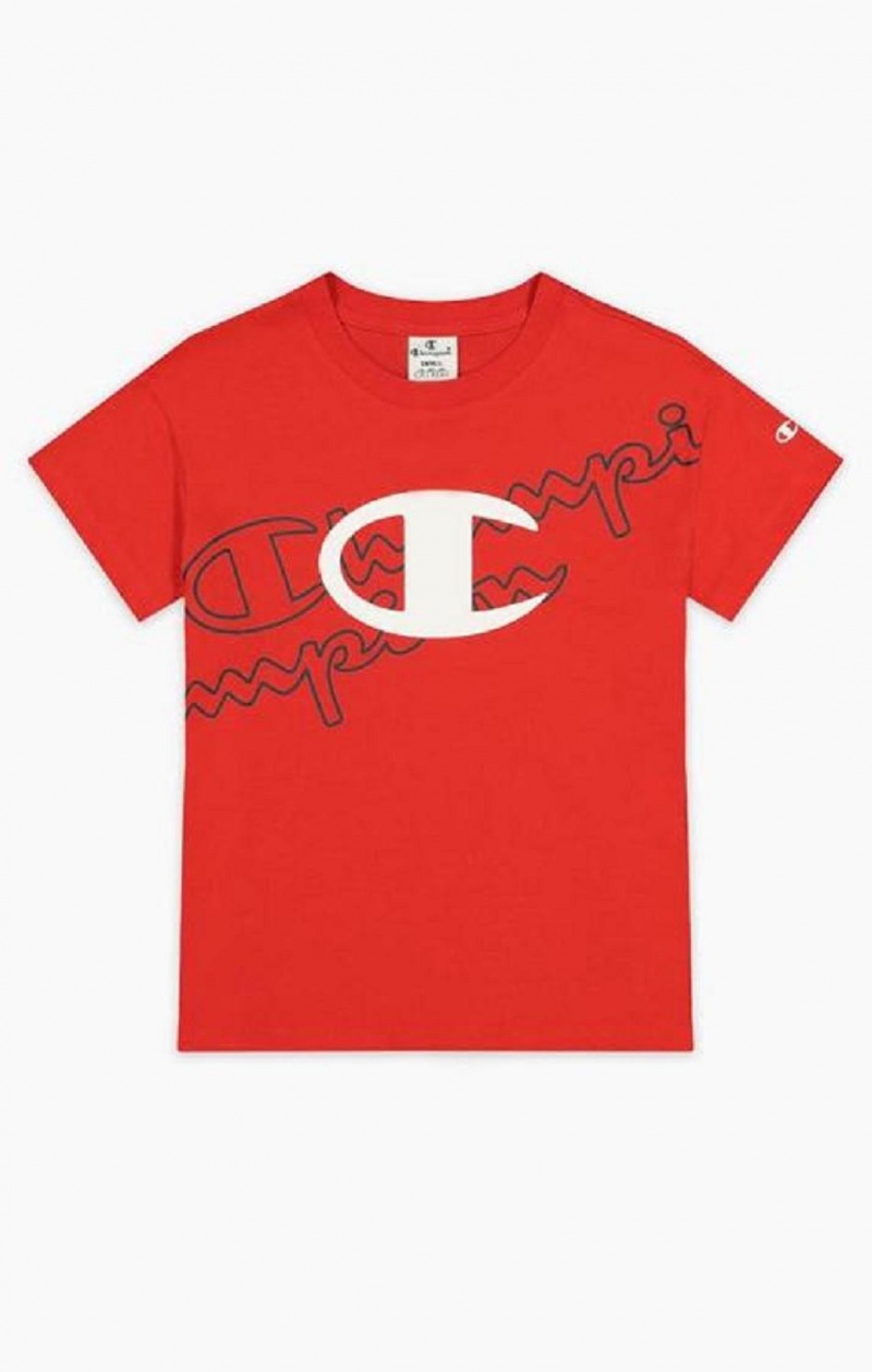 Champion Multi Logo Cropped T-Shirt T-shirt Dam Röda | 4972-BAHKP