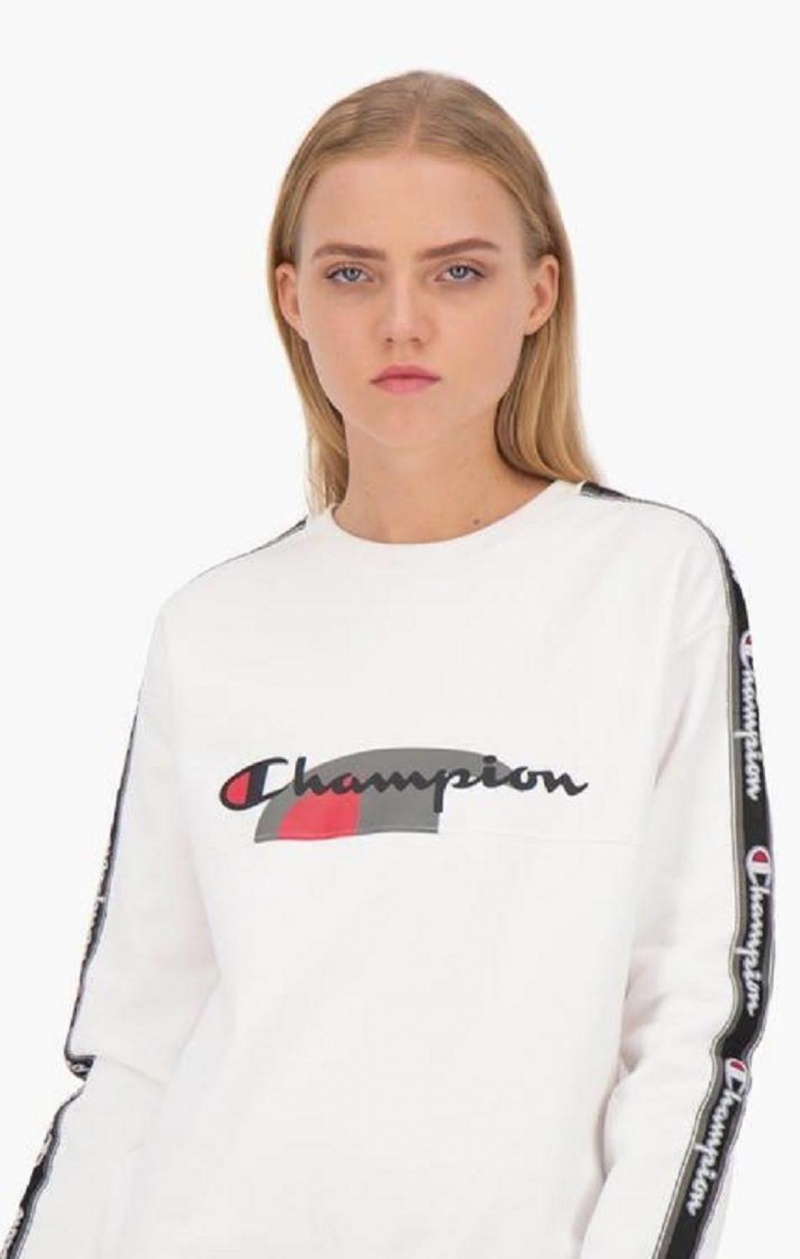 Champion Multi Logo Jacquard Tape Sweatshirt Tröjor Dam Vita | 8063-TFQVW