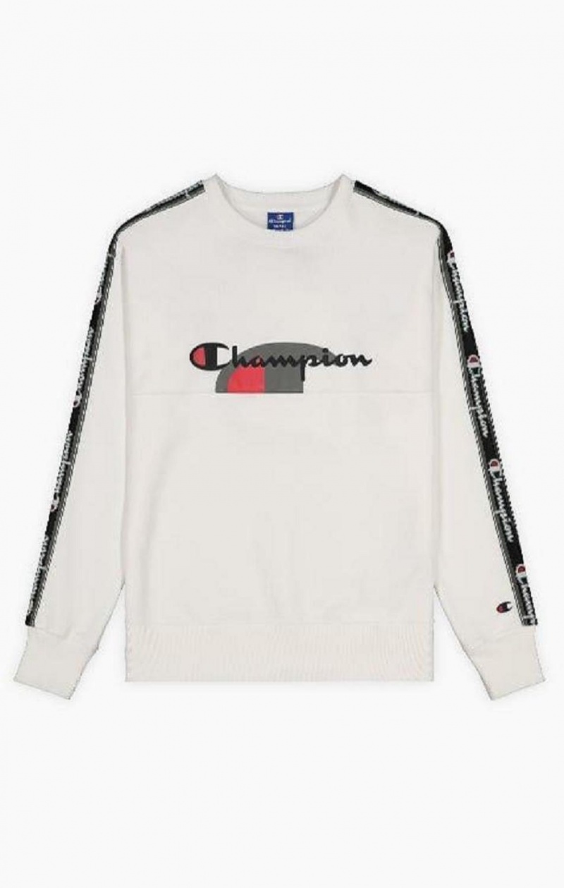 Champion Multi Logo Jacquard Tape Sweatshirt Tröjor Dam Vita | 8063-TFQVW