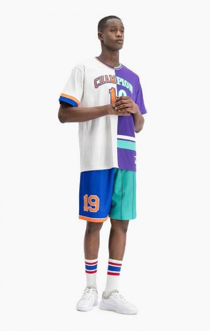 Champion NBMIX Patchwork 'Champion 19' Basketball T-shirt Herr Vita Lila | 6312-HRNAK