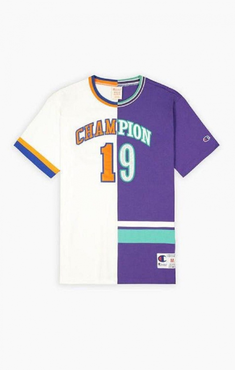 Champion NBMIX Patchwork 'Champion 19' Basketball T-shirt Herr Vita Lila | 6312-HRNAK