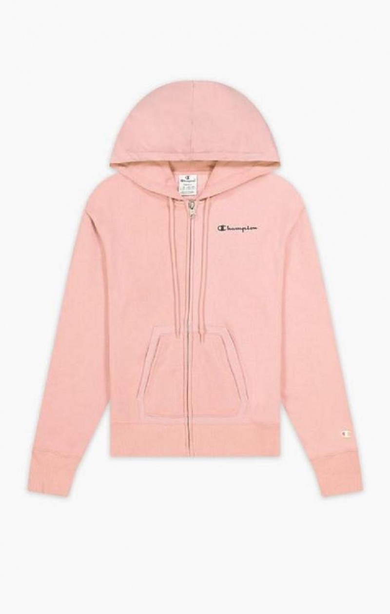 Champion Nylon Insert Script Logo Zip-Up Fleece Hoodie Hoodie Dam Rosa | 8749-OFSRC