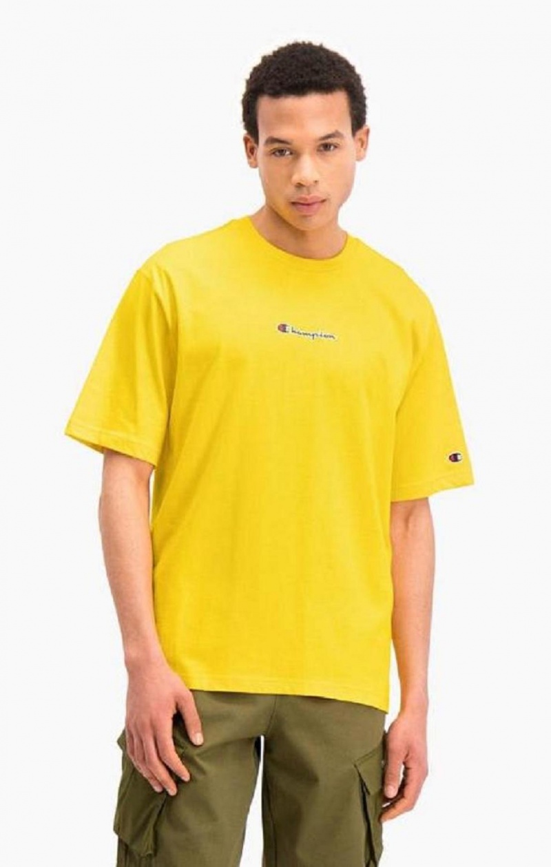 Champion Oversized Script Logo Print T-Shirt T-shirt Herr Guld | 2904-SILPU