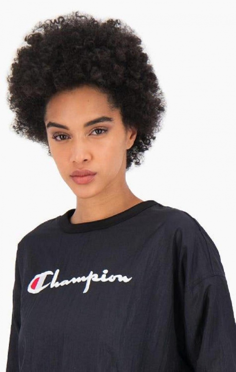 Champion Panel Detail Script Logo Sweatshirt Tröjor Dam Svarta | 1270-GDPFA