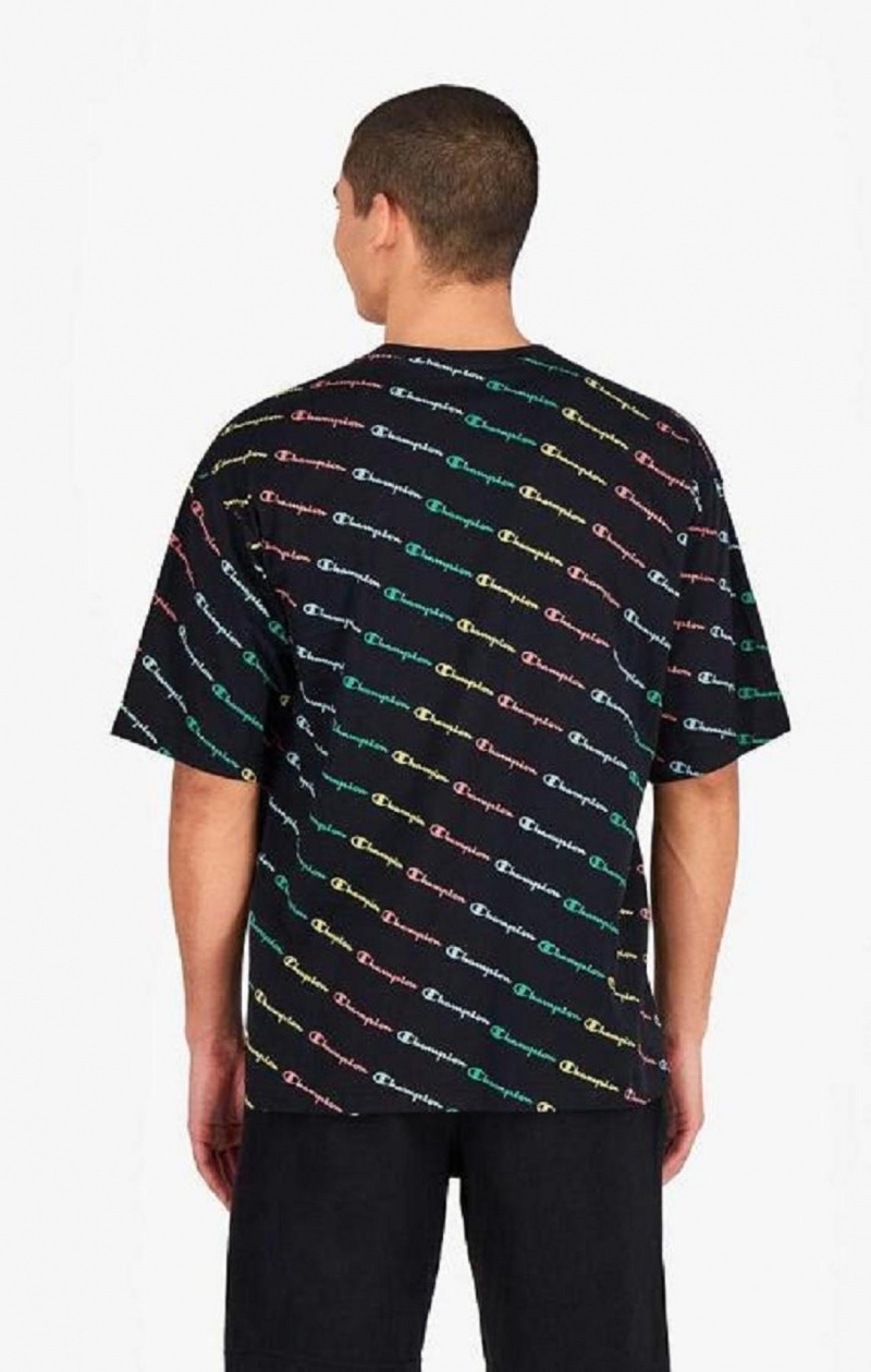 Champion Pastel All-Over Script Logo Print T-Shirt T-shirt Herr Svarta | 6290-KJUZN