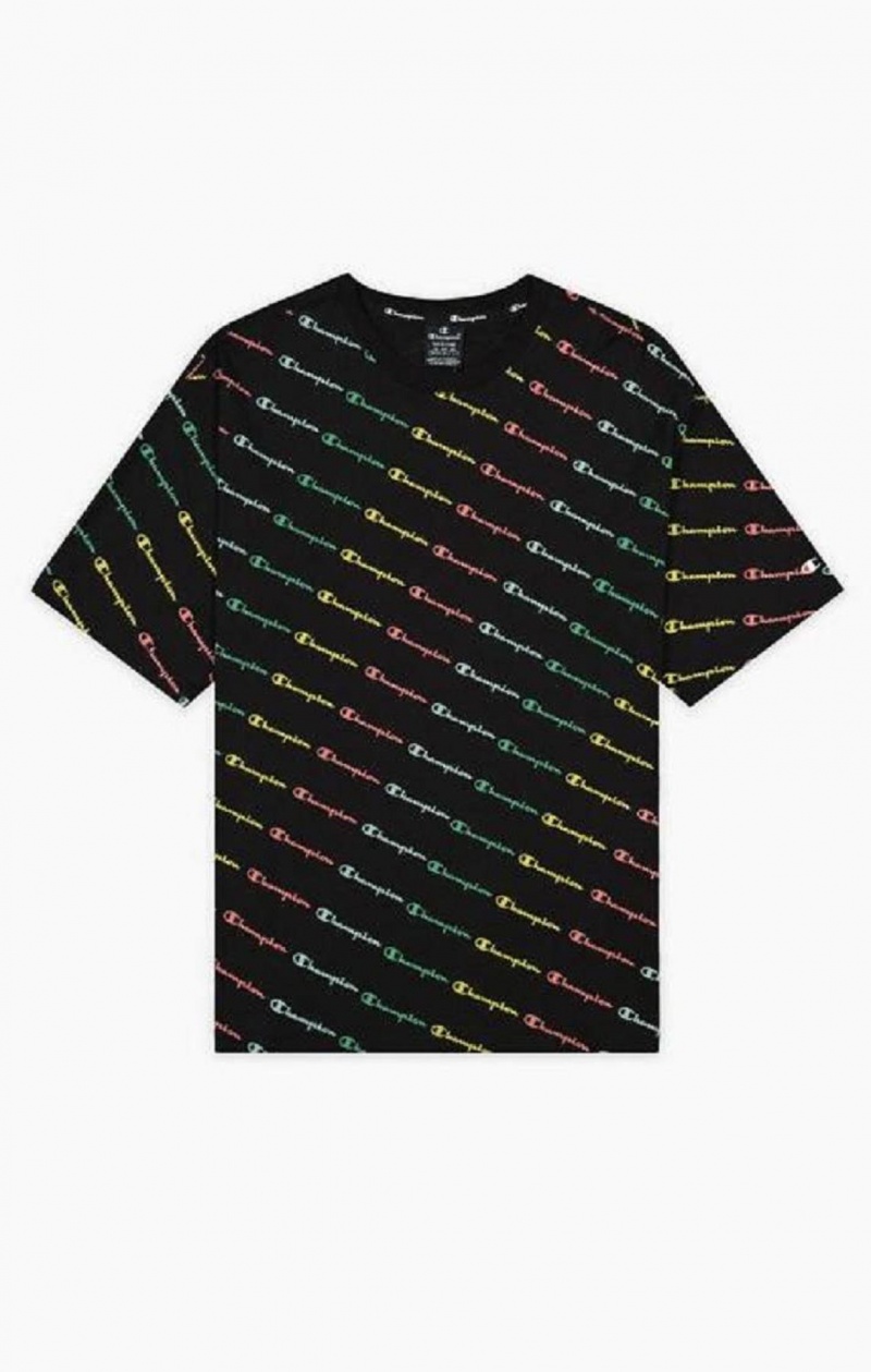 Champion Pastel All-Over Script Logo Print T-Shirt T-shirt Herr Svarta | 6290-KJUZN