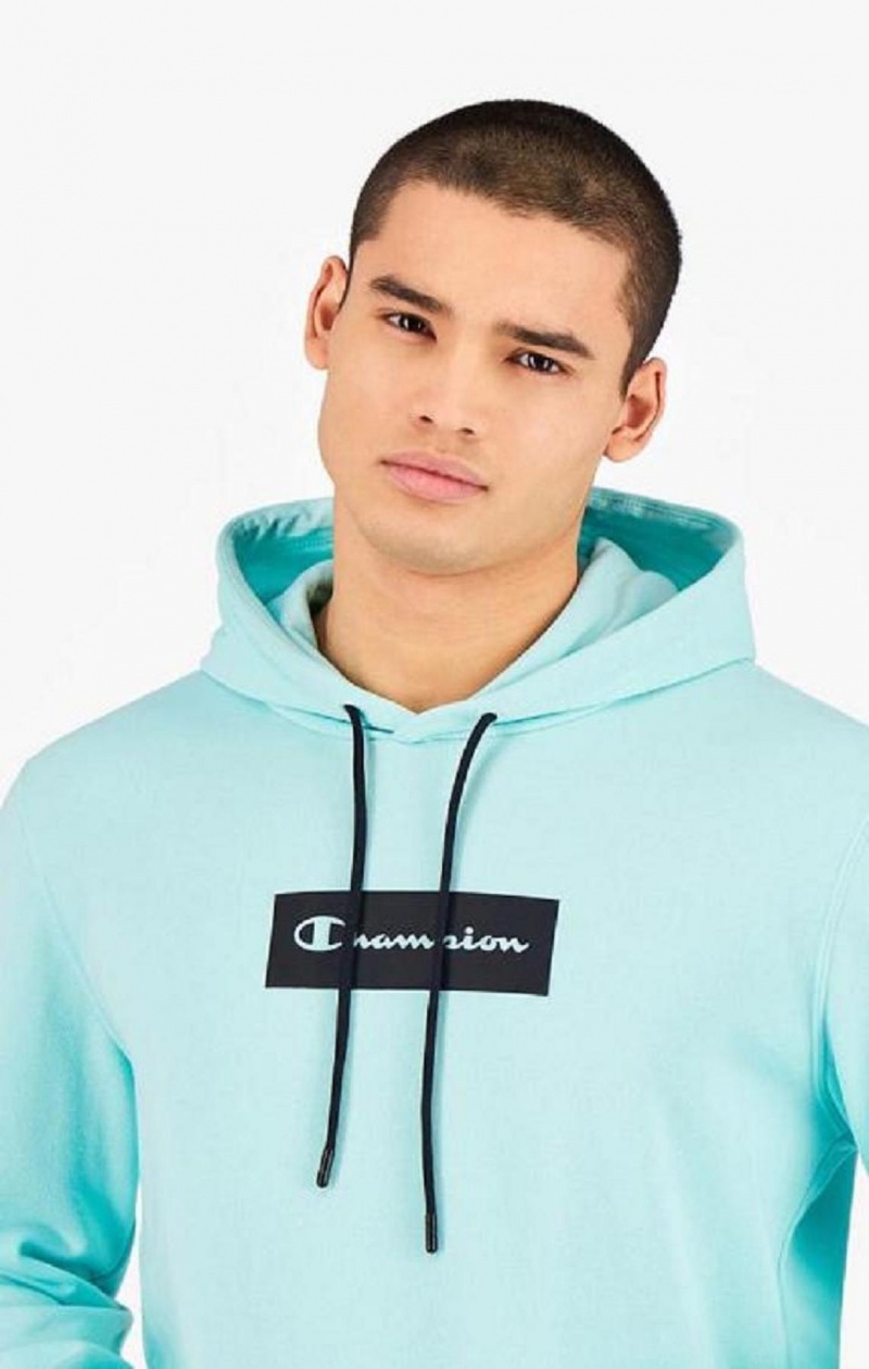 Champion Pastel Box Script Logo Hoodie Hoodie Herr Ljusblå | 4580-UICMQ