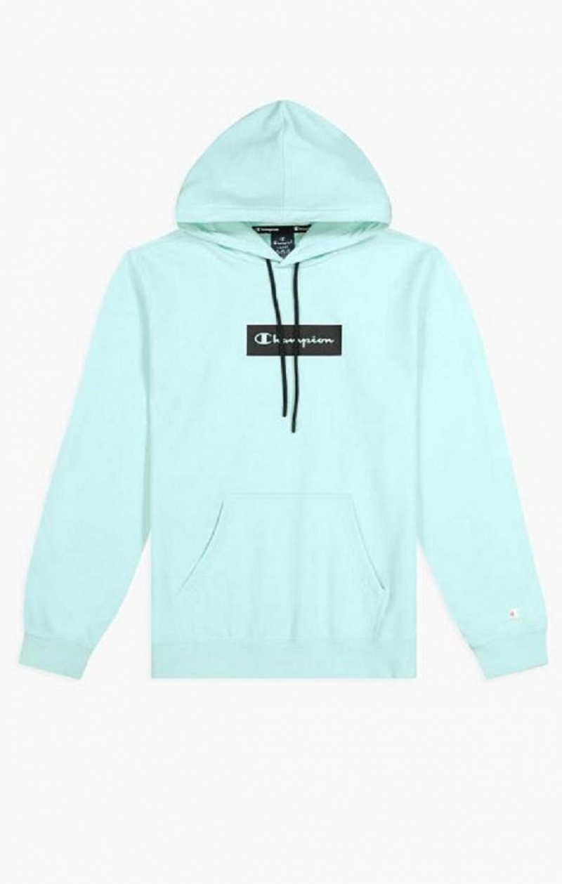 Champion Pastel Box Script Logo Hoodie Hoodie Herr Ljusblå | 4580-UICMQ