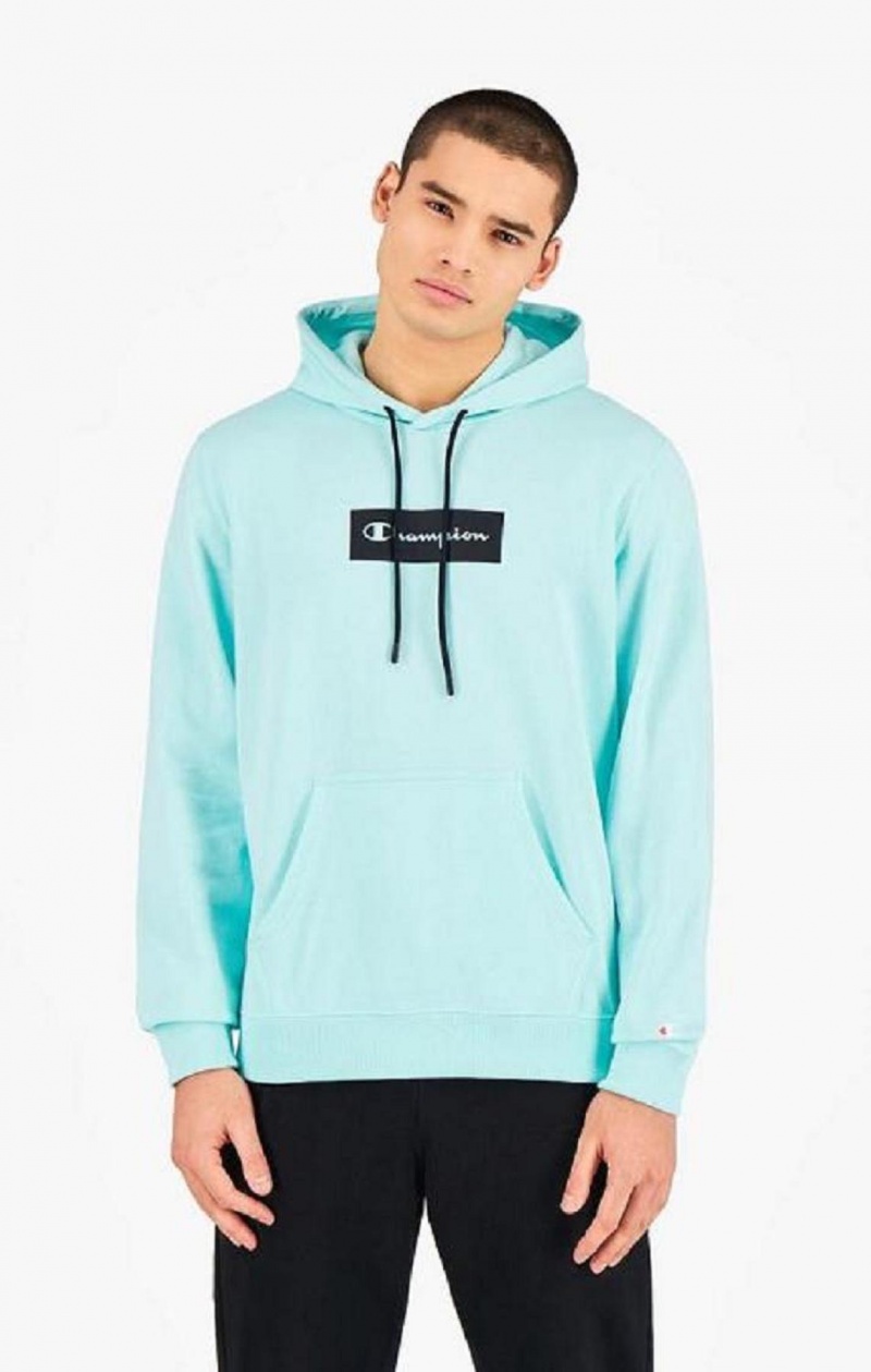 Champion Pastel Box Script Logo Hoodie Hoodie Herr Ljusblå | 4580-UICMQ