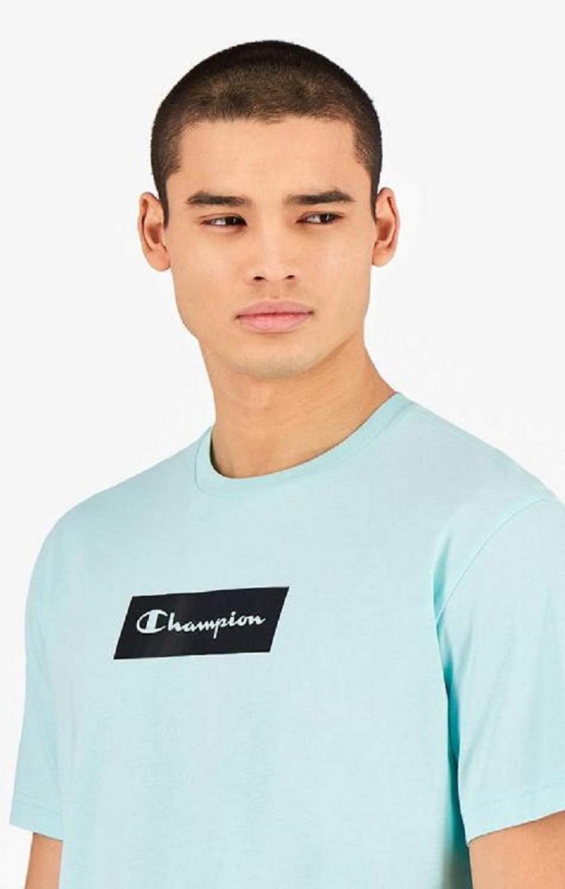 Champion Pastel Box Script Logo T-Shirt T-shirt Herr Ljusblå | 4280-SRCAG