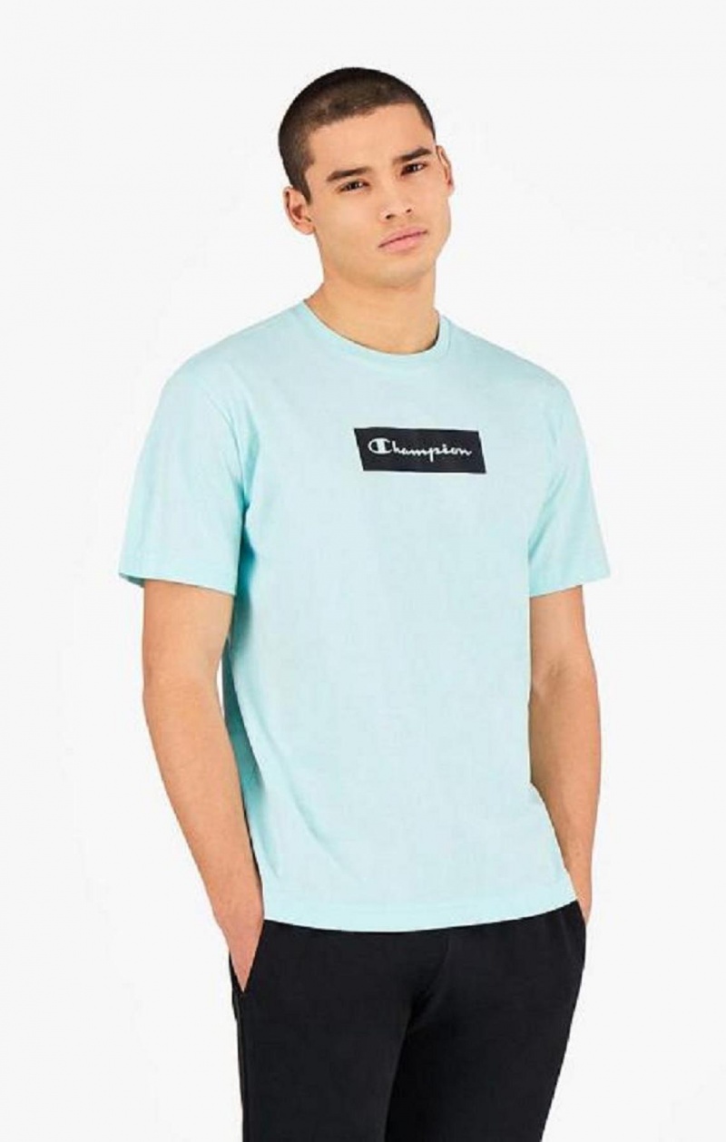 Champion Pastel Box Script Logo T-Shirt T-shirt Herr Ljusblå | 4280-SRCAG