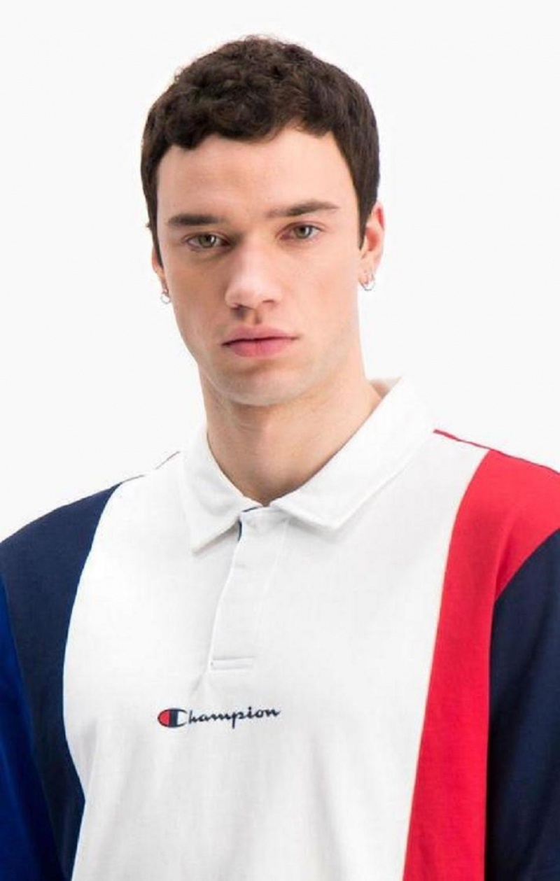 Champion Patchwork Bomull Jersey Polo Shirt T-shirt Herr Röda Vita | 0639-VPENA