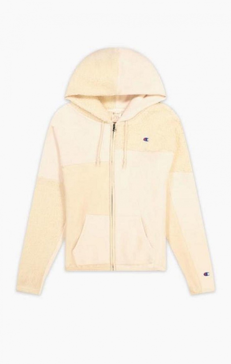 Champion Patchwork Velour + Fleece Zip-Up Hoodie Hoodie Dam Gula | 9345-MCBVF