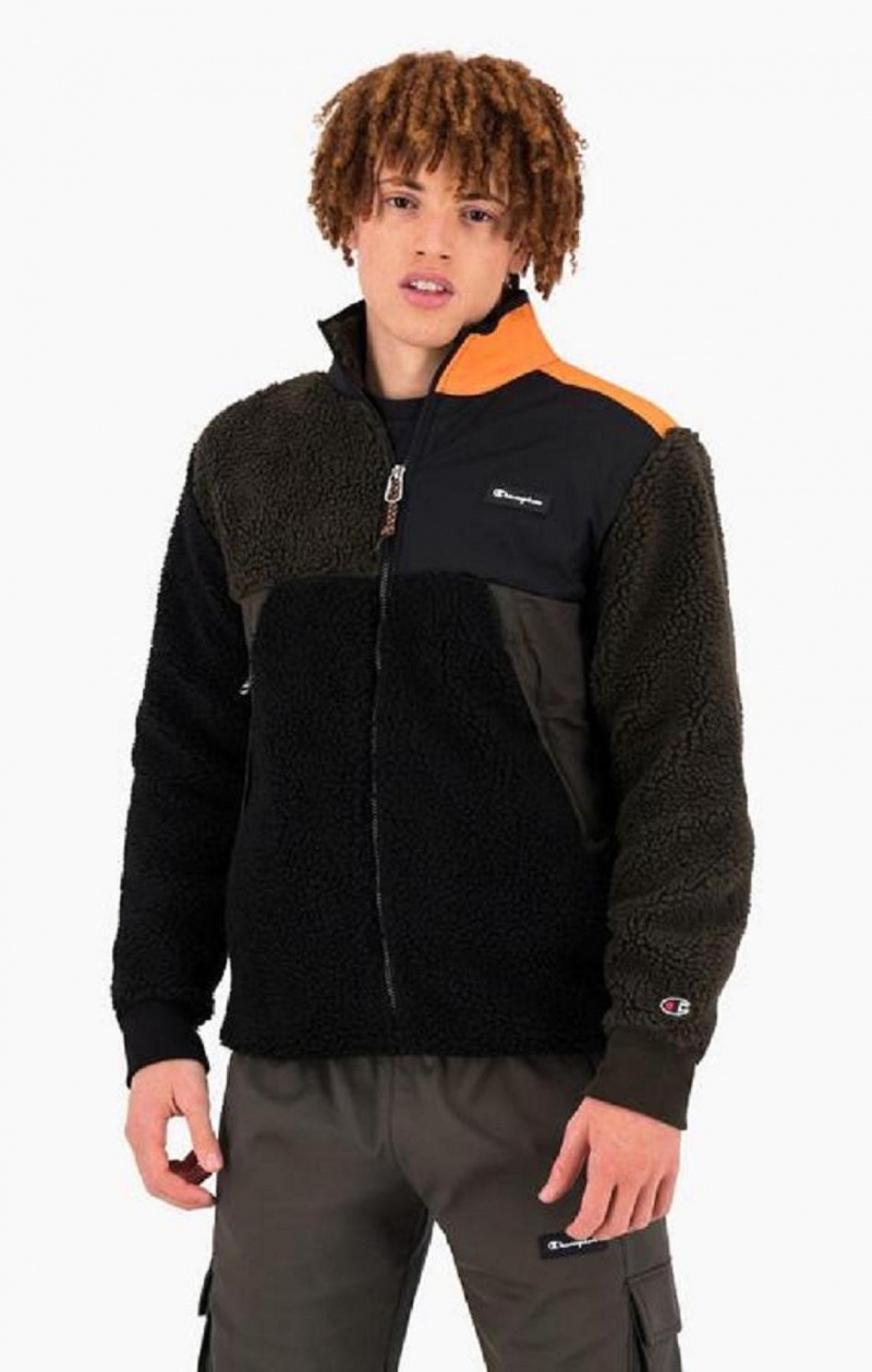 Champion Patchwork Zip-Up Teddy Sweatshirt Tröjor Herr Svarta | 3460-ILWFH