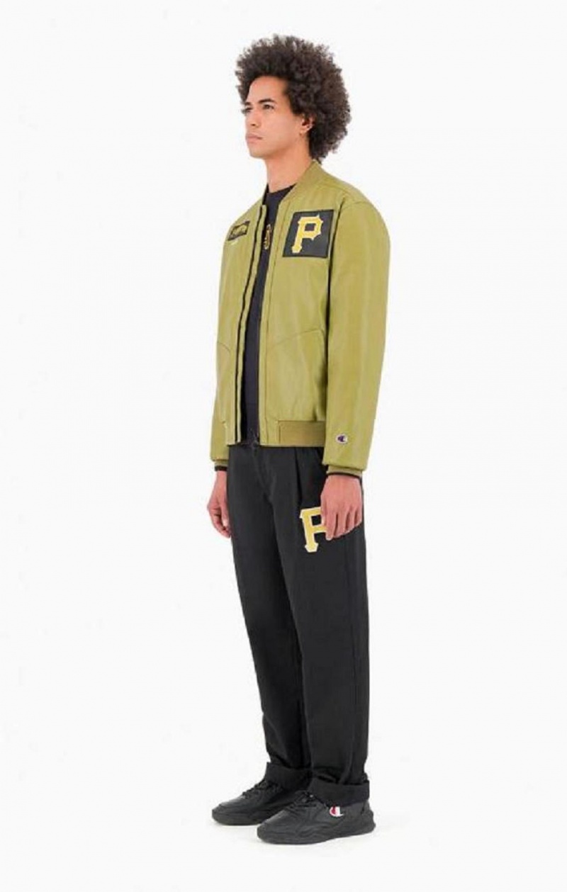 Champion Pittsburgh MLB Fake Läder Bomber Jacket Jackor Herr Olivgröna Gröna | 9045-ZJTLY