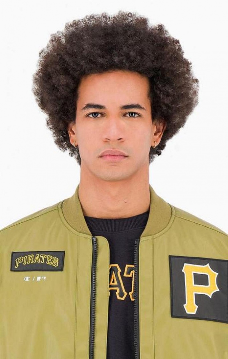 Champion Pittsburgh MLB Fake Läder Bomber Jacket Jackor Herr Olivgröna Gröna | 9045-ZJTLY