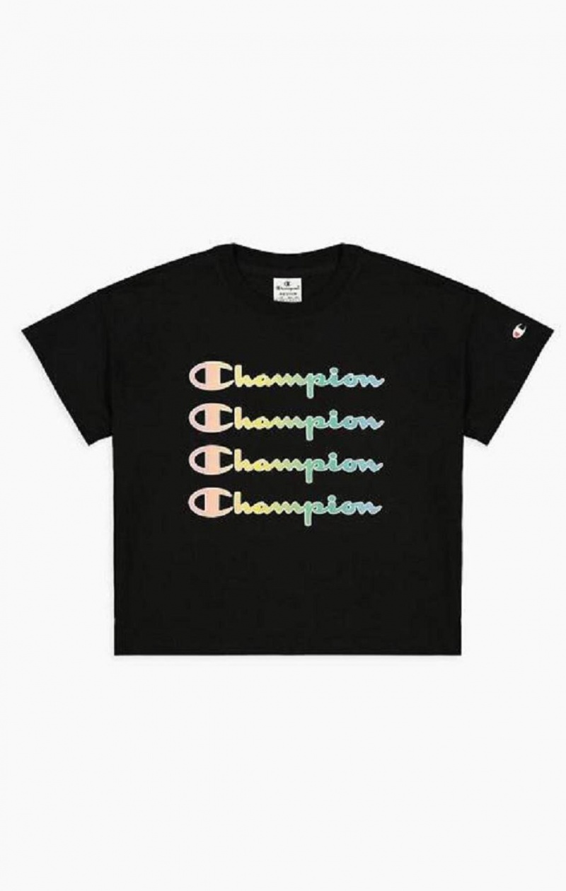 Champion Rainbow Script Logo Print T-Shirt T-shirt Dam Svarta | 2617-EONJT