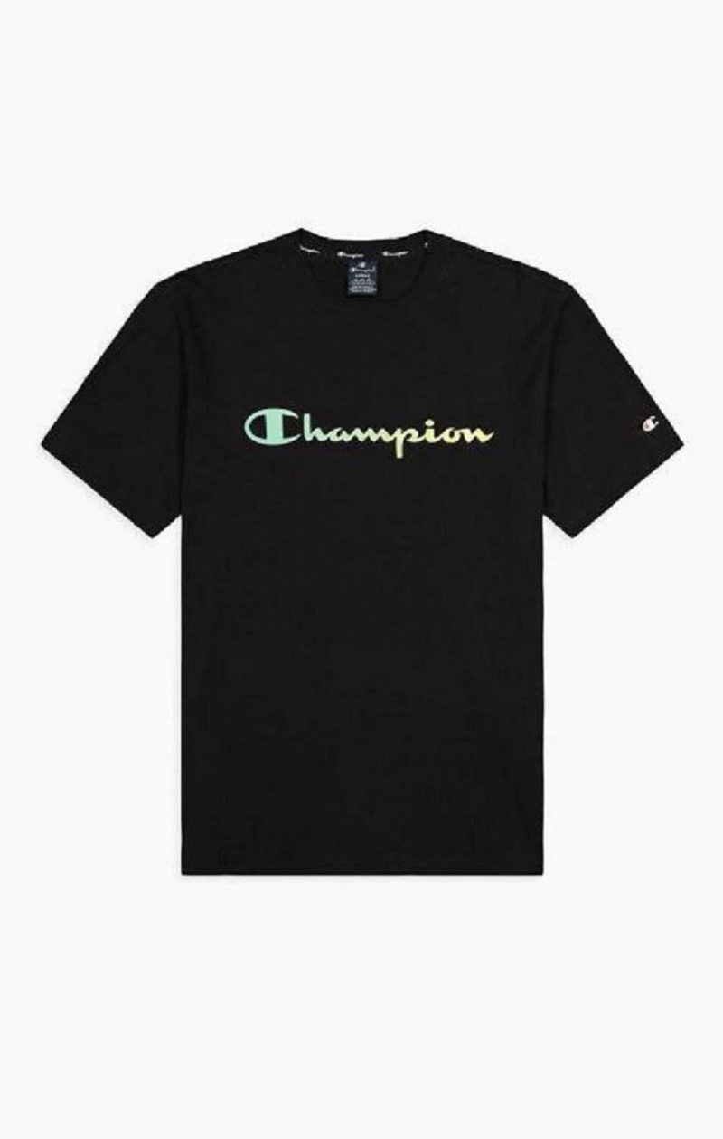 Champion Rainbow Script Logo T-Shirt T-shirt Herr Svarta | 3921-IQZXK