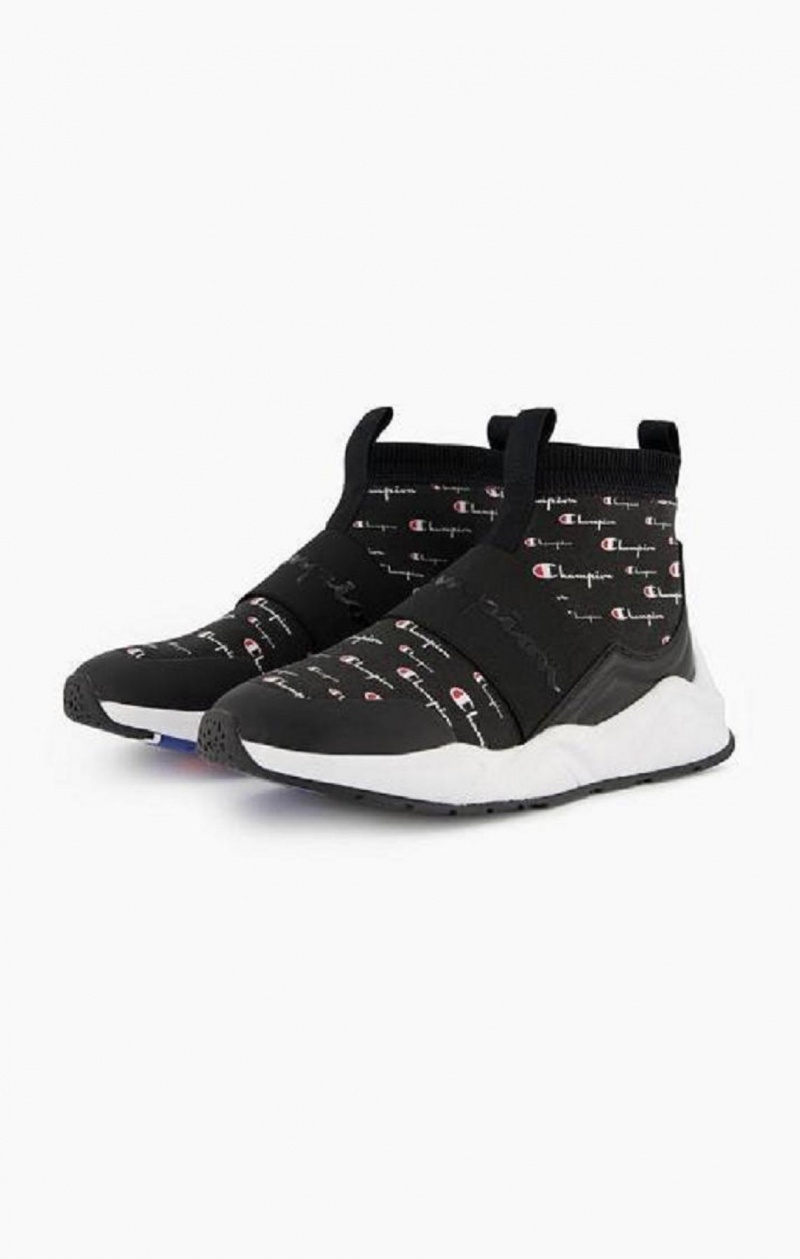 Champion Rally Script Logo Sock Runner Trainers Träningsskor Dam Svarta | 4823-TRVLZ