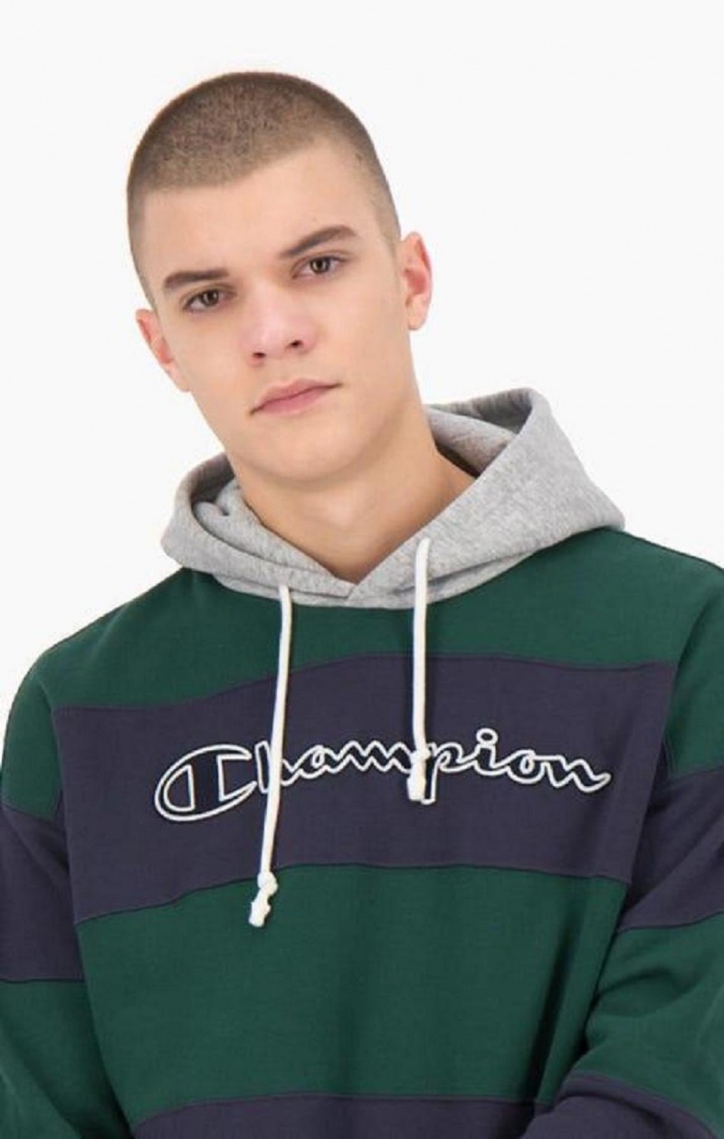 Champion Randig Contrast Hood Hoodie Hoodie Herr Gröna | 5631-NUDHI