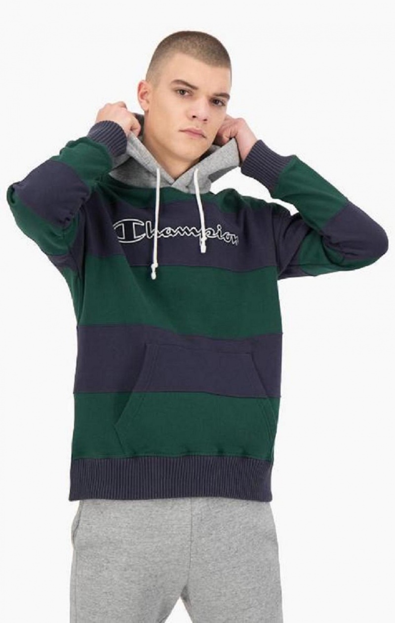 Champion Randig Contrast Hood Hoodie Hoodie Herr Gröna | 5631-NUDHI