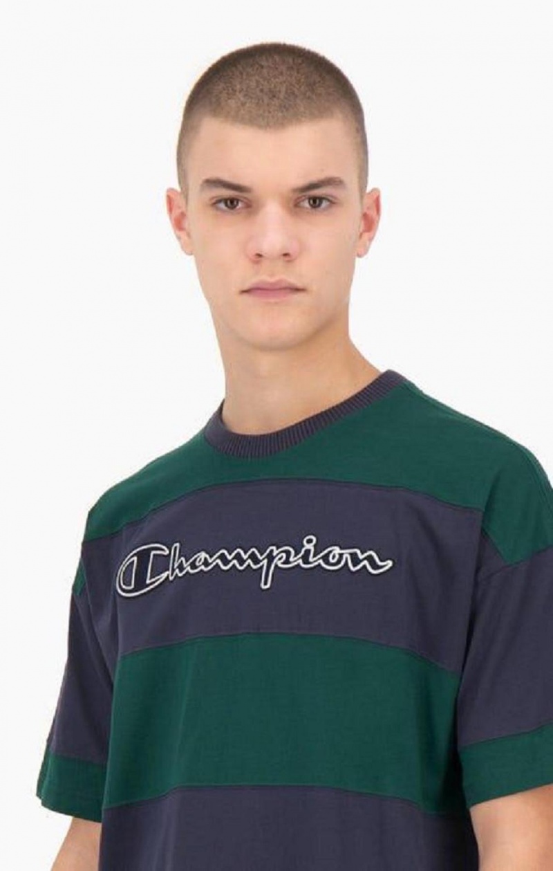 Champion Randig Script Logo T-Shirt T-shirt Herr Gröna | 4108-PNGXC