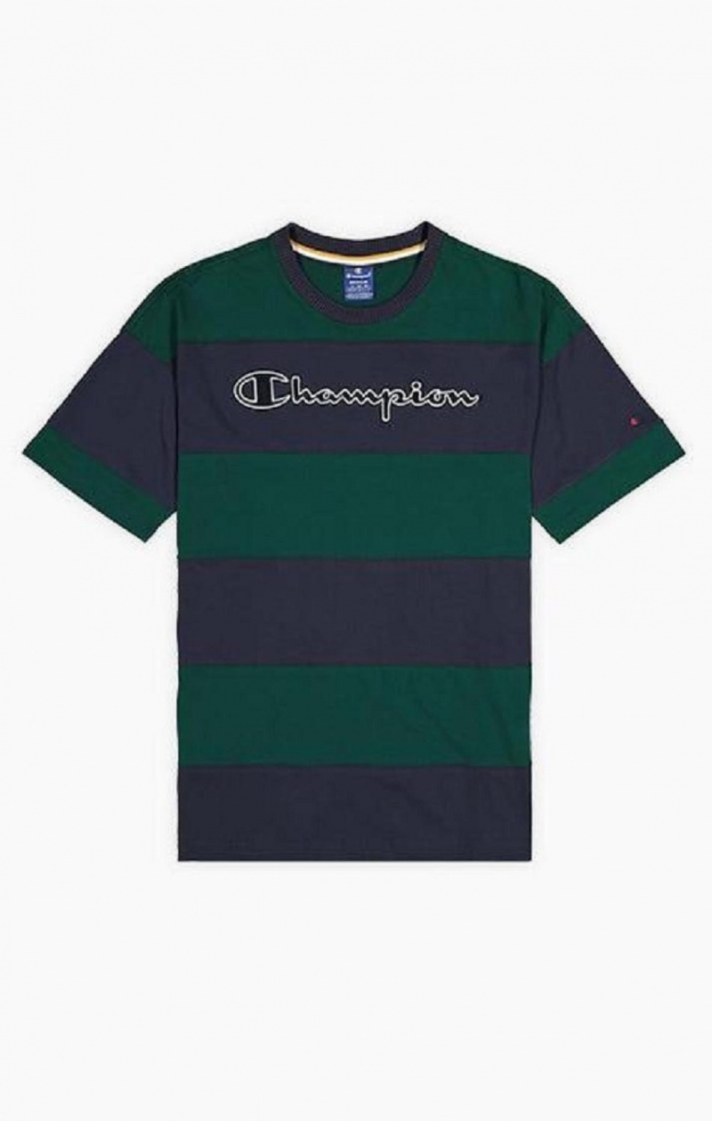 Champion Randig Script Logo T-Shirt T-shirt Herr Gröna | 4108-PNGXC