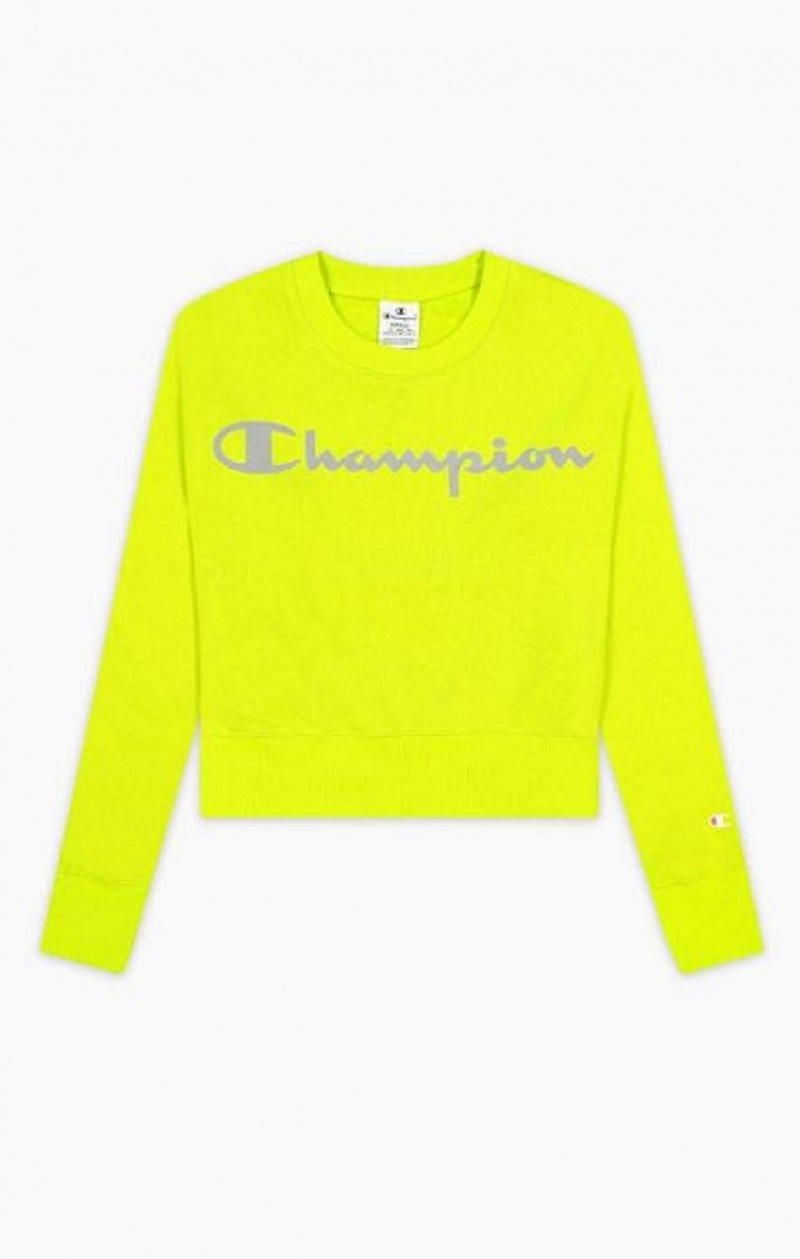 Champion Reflective Logo Fleece Sweatshirt Tröjor Dam Olivgröna Gröna | 6194-ZWYXQ