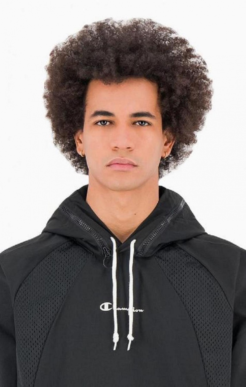 Champion Reflective Logo Mesh Panel 2-in-1 Sweatshirt Hoodie Herr Svarta | 1427-DSYZL