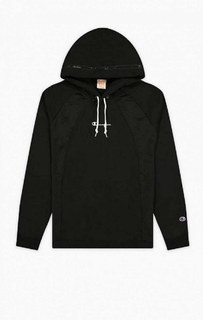 Champion Reflective Logo Mesh Panel 2-in-1 Sweatshirt Hoodie Herr Svarta | 1427-DSYZL