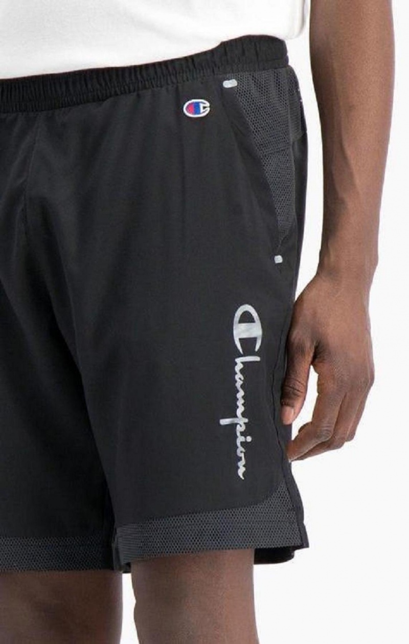 Champion Reflective Script Logo Shorts Shorts Herr Svarta | 9758-YIWFP