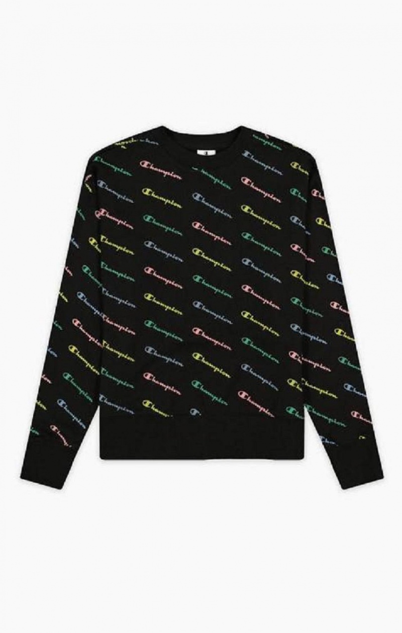 Champion Repeat Rainbow Script Logo Print Sweatshirt Tröjor Dam Svarta | 4076-ESPID