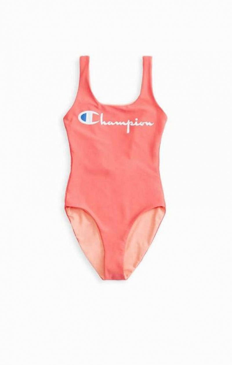 Champion Reversible Script Logo Swimsuit Badkläder Dam Korall | 0176-FEOQA