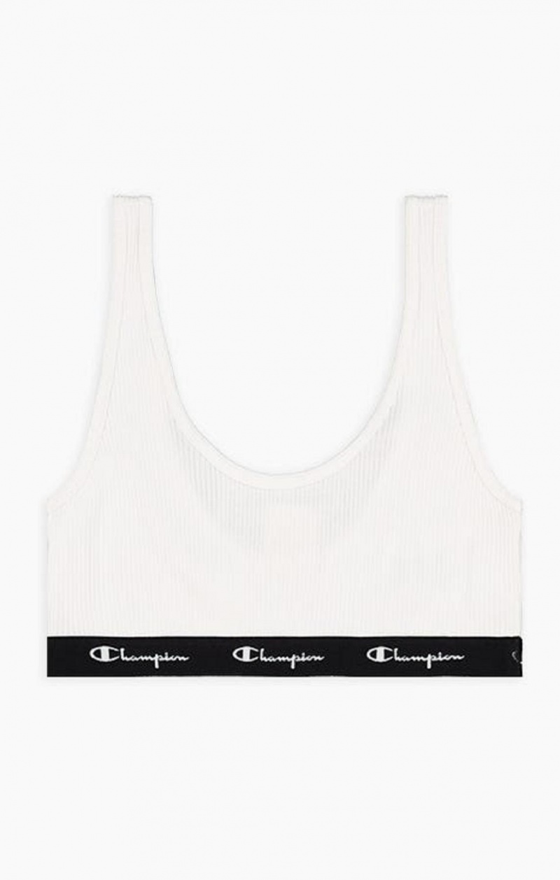 Champion Räfflad Bomull Logo Trim Bralette Badkläder Dam Vita | 2408-IFYBQ