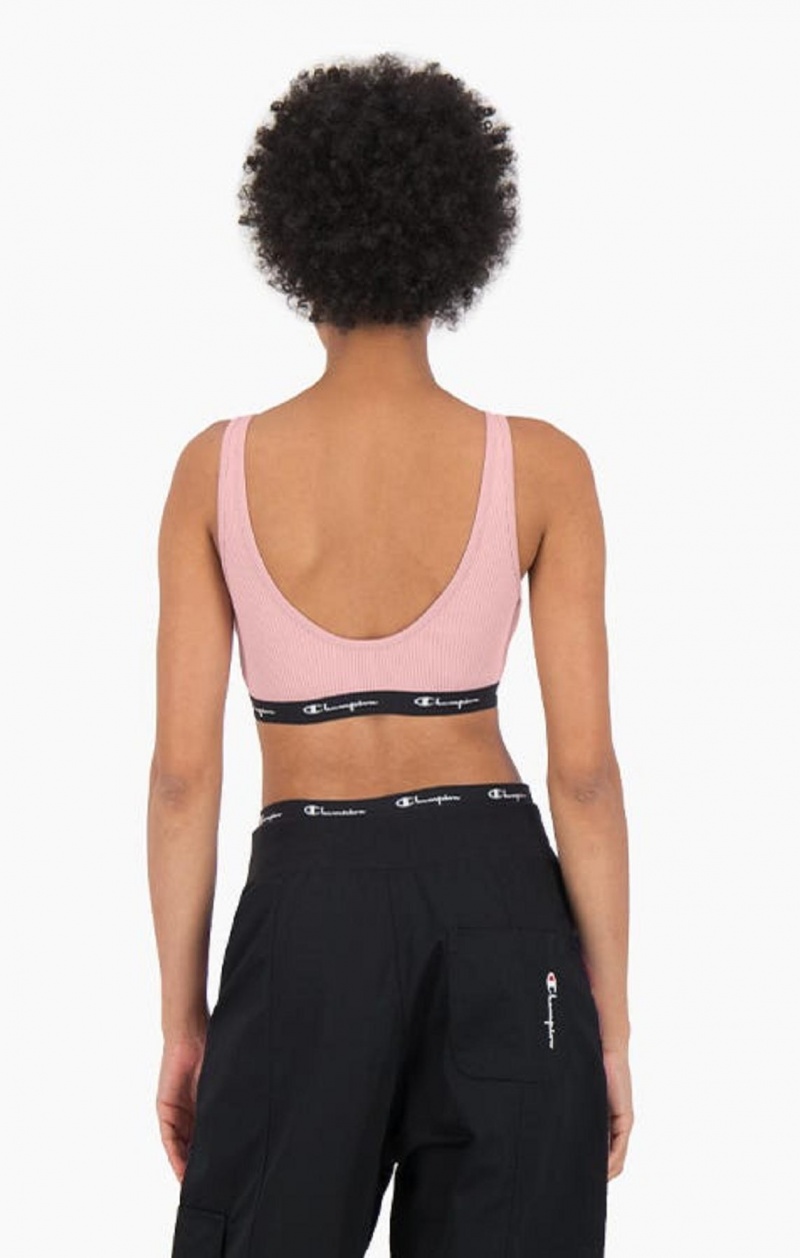 Champion Räfflad Bomull Logo Trim Bralette Badkläder Dam Rosa | 0925-PCGEX