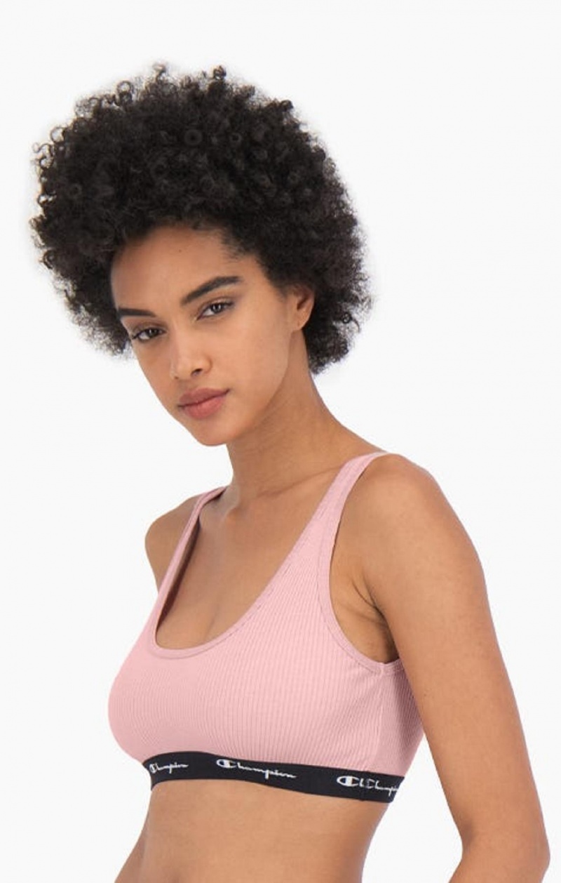 Champion Räfflad Bomull Logo Trim Bralette Badkläder Dam Rosa | 0925-PCGEX