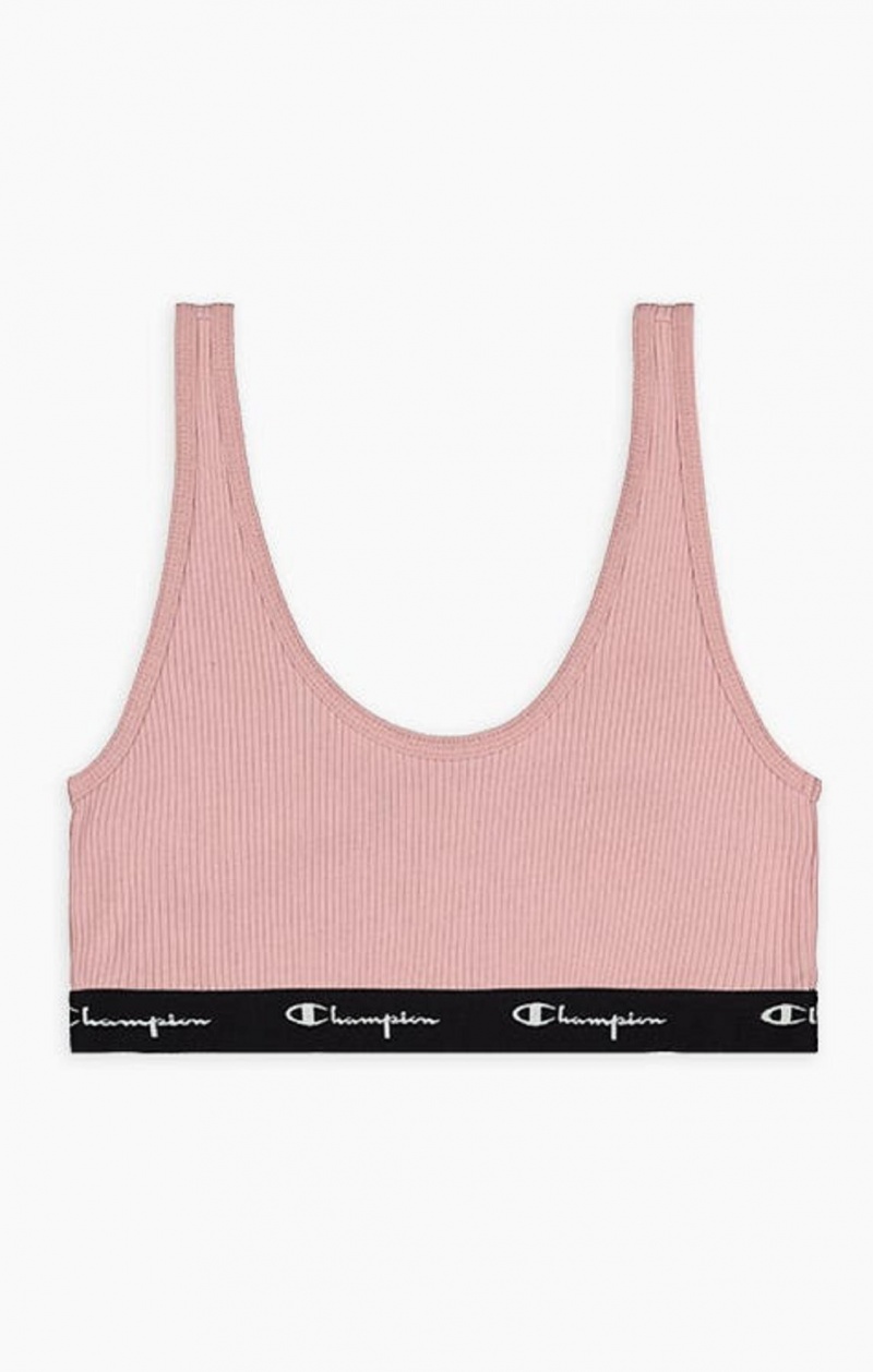 Champion Räfflad Bomull Logo Trim Bralette Badkläder Dam Rosa | 0925-PCGEX