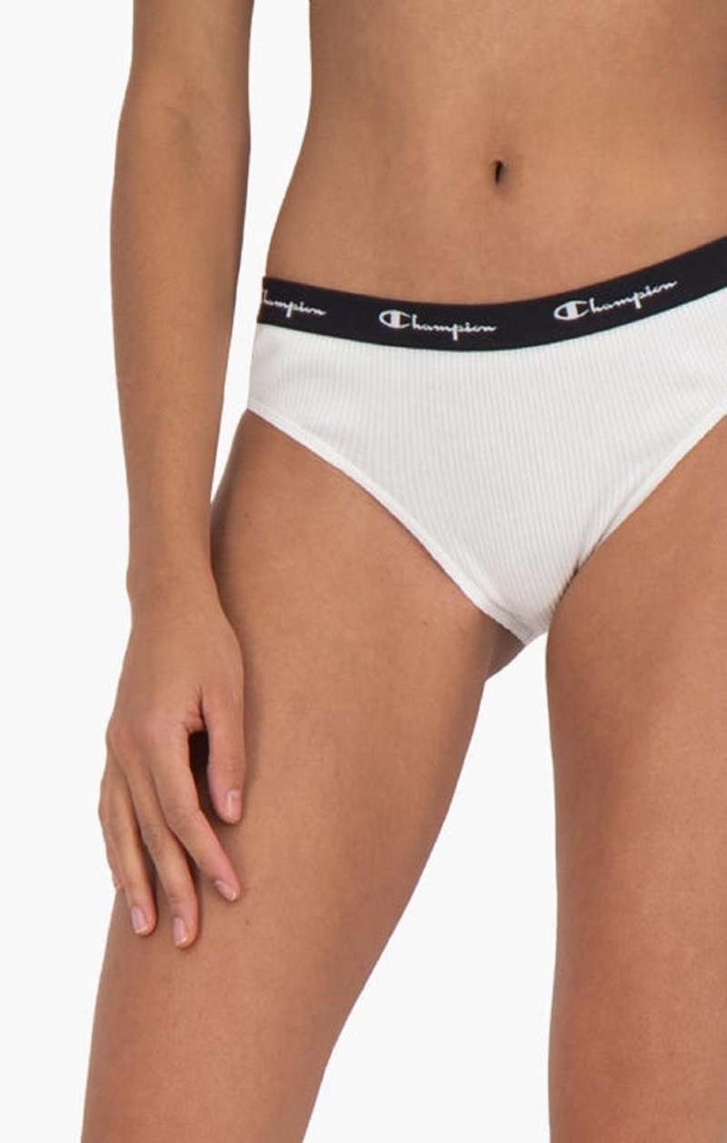 Champion Räfflad Bomull Logo Trim Briefs Badkläder Dam Vita | 9263-CBGOP