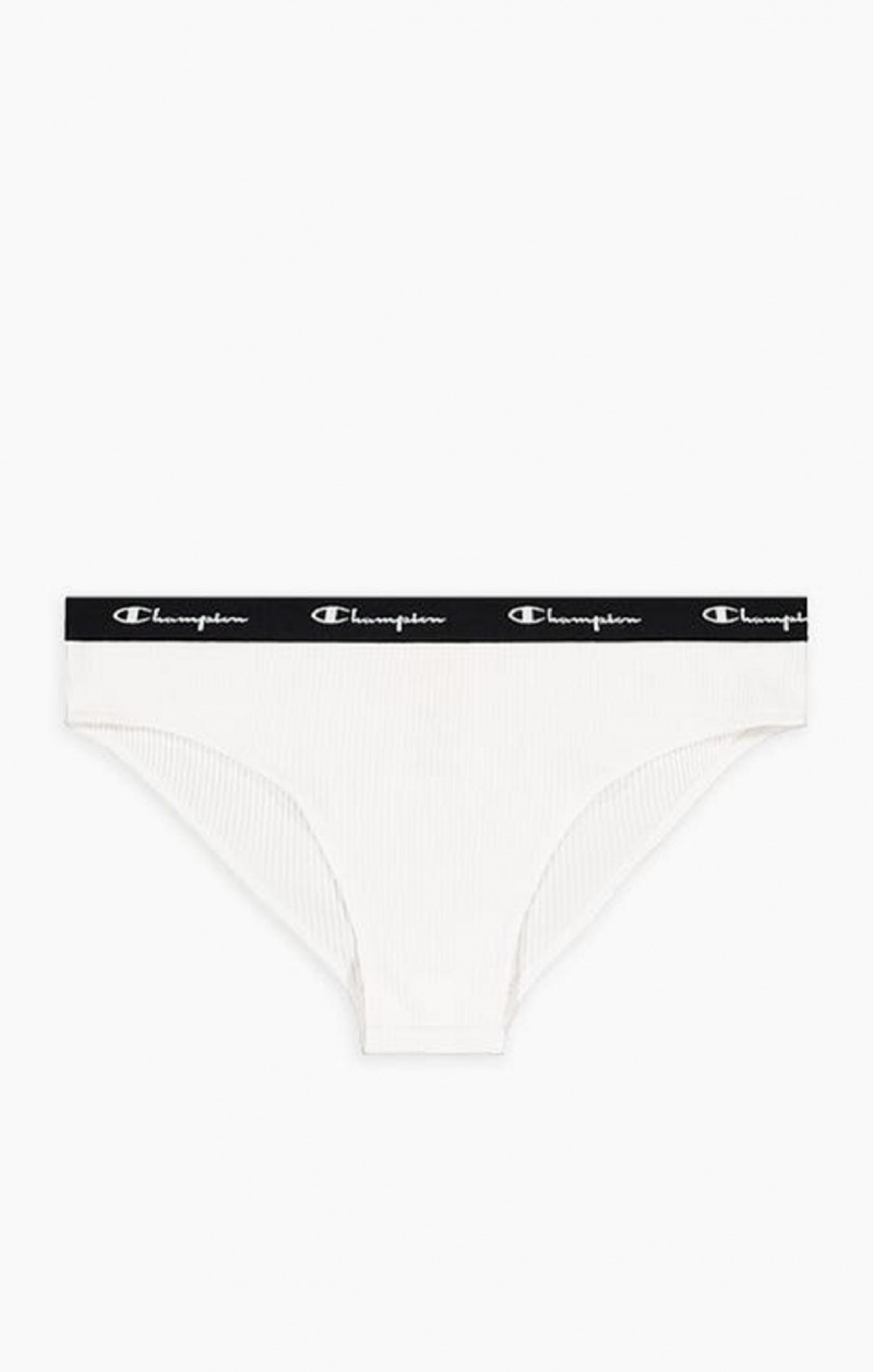 Champion Räfflad Bomull Logo Trim Briefs Badkläder Dam Vita | 9263-CBGOP