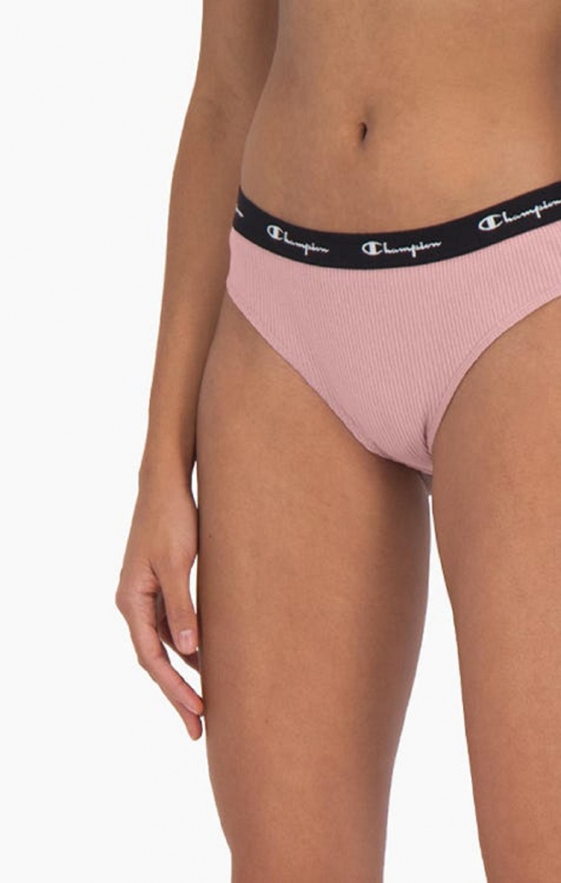 Champion Räfflad Bomull Logo Trim Briefs Badkläder Dam Rosa | 3954-VADIR