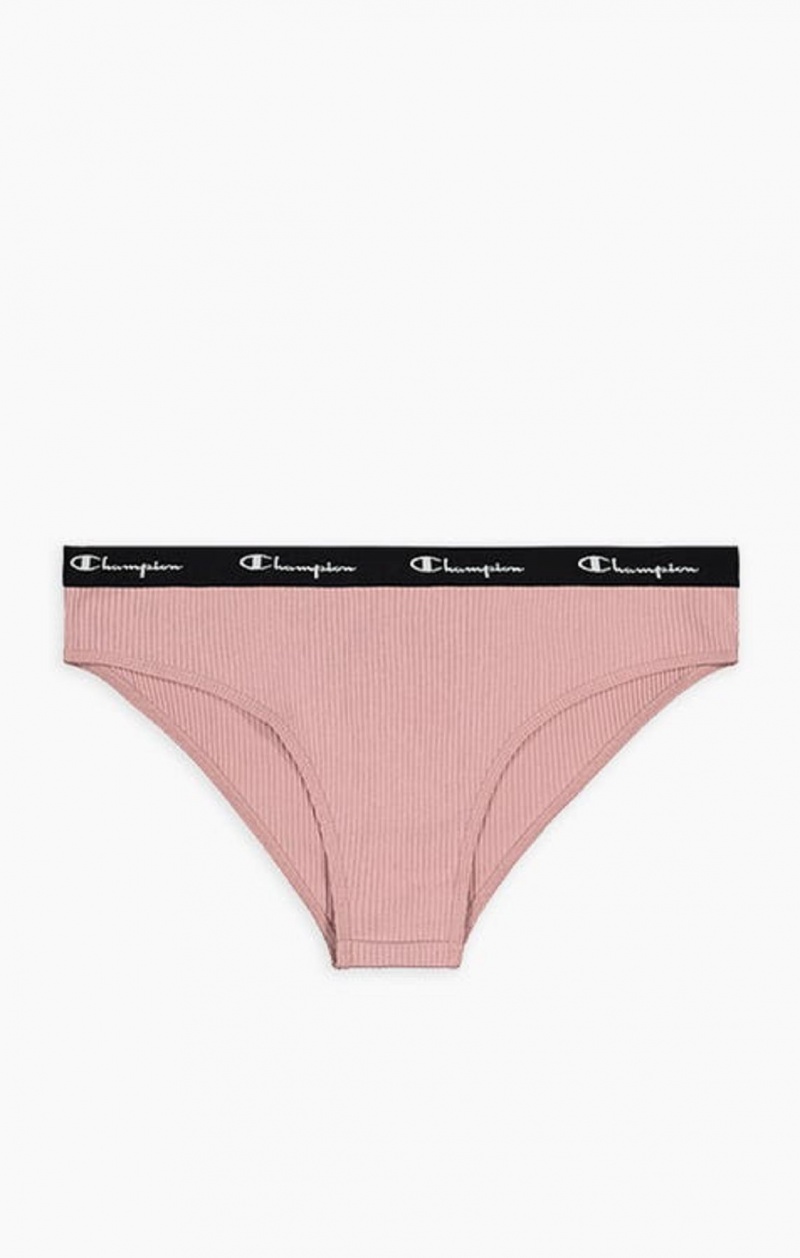 Champion Räfflad Bomull Logo Trim Briefs Badkläder Dam Rosa | 3954-VADIR