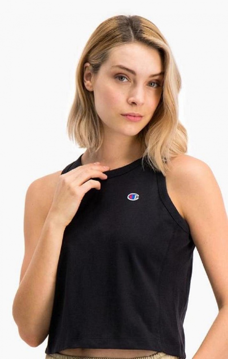 Champion Räfflad Insert Cropped Tank Top T-shirt Dam Svarta | 4658-OWEPV