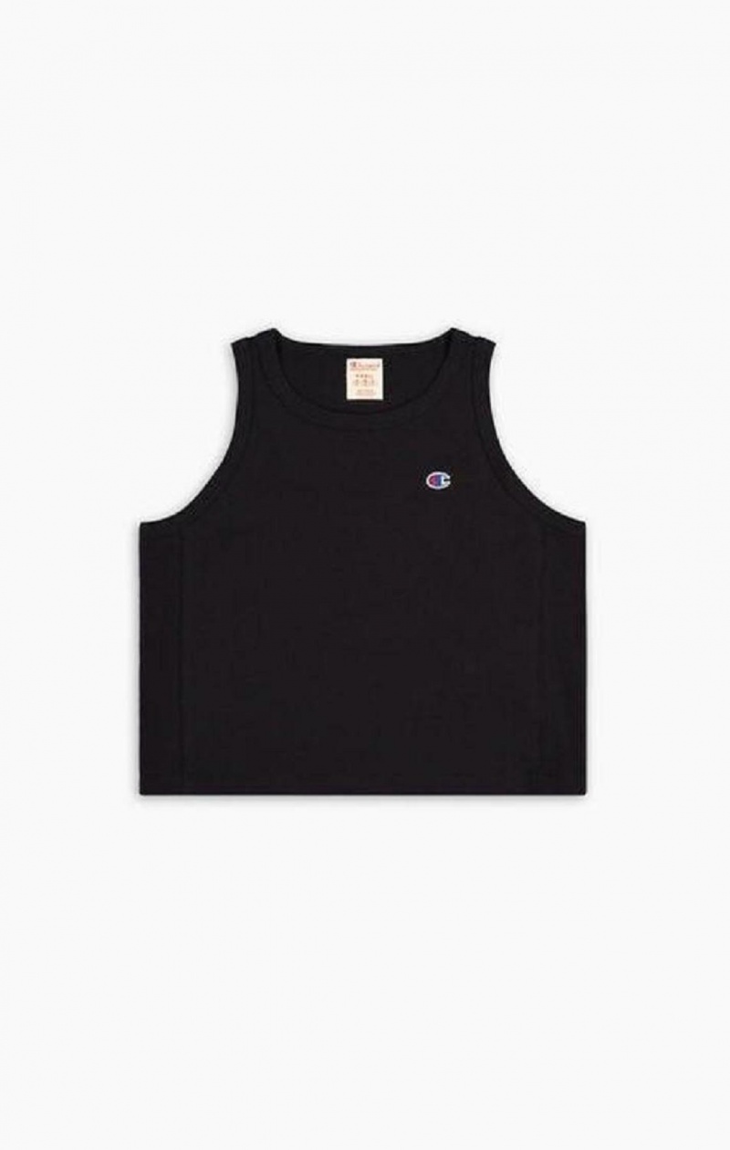 Champion Räfflad Insert Cropped Tank Top T-shirt Dam Svarta | 4658-OWEPV